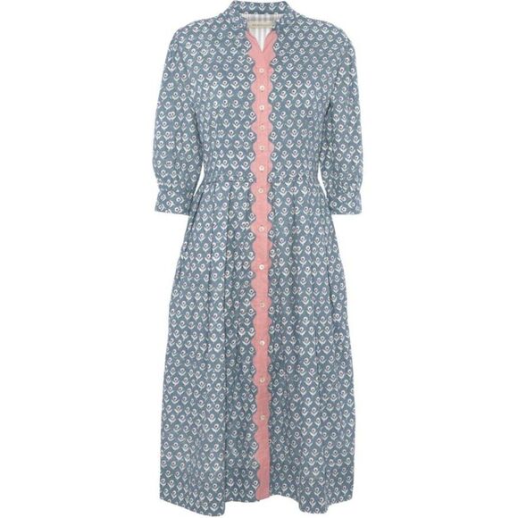 daydress Dresses & Skirts - Daydress 100% Cotton Handwoven Blue Floral Button Midi Dress Medium Cottagecore